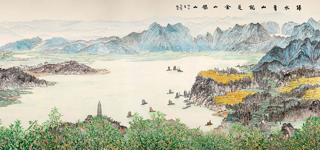 Œuvre de broderie représentant un paysage, vitrine de l’artisanat de Zou Yingzi, maître connue pour son style de couture unique. PROVIDED TO CHINA DAILY